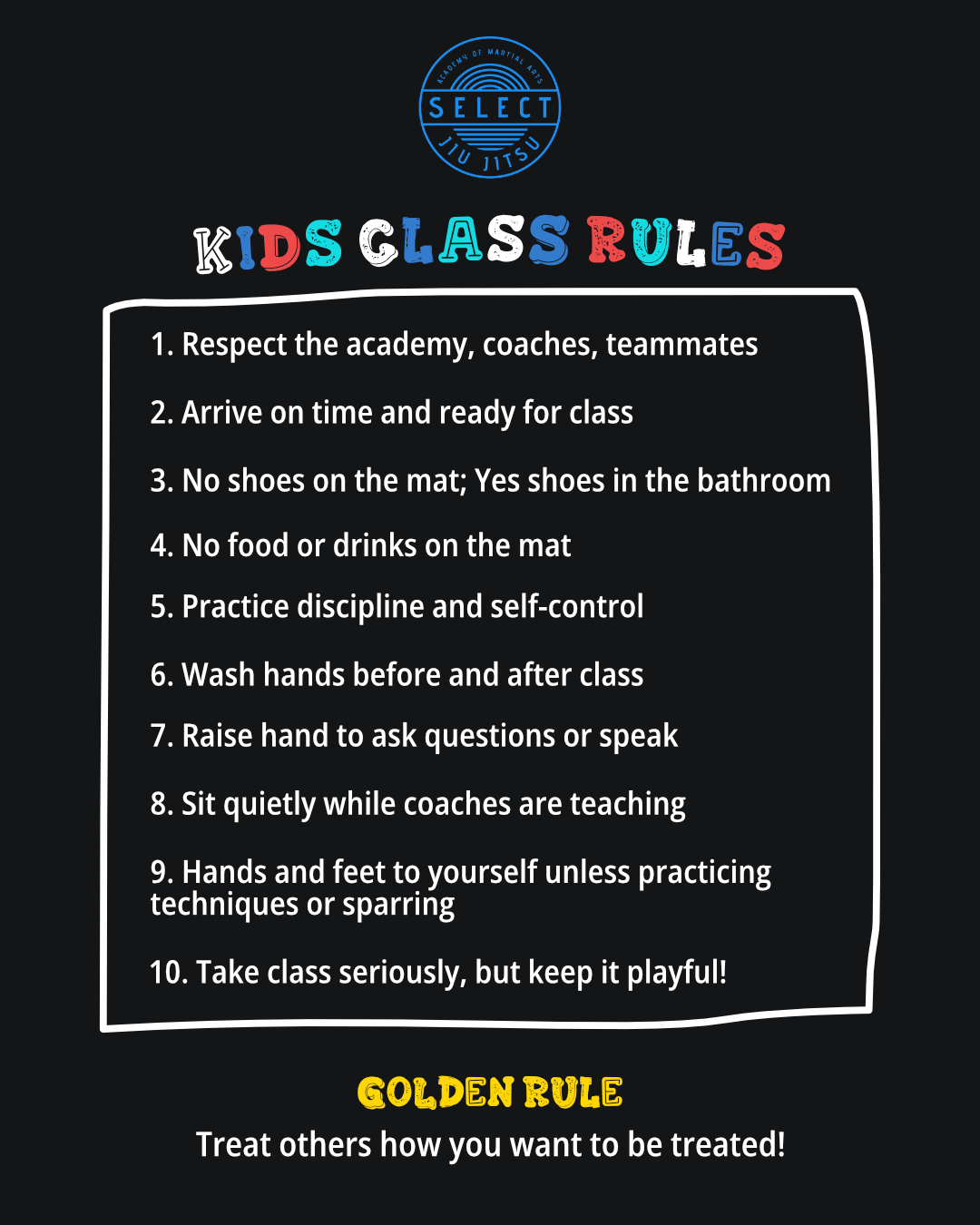 Kids Jiu Jitsu Class Rules